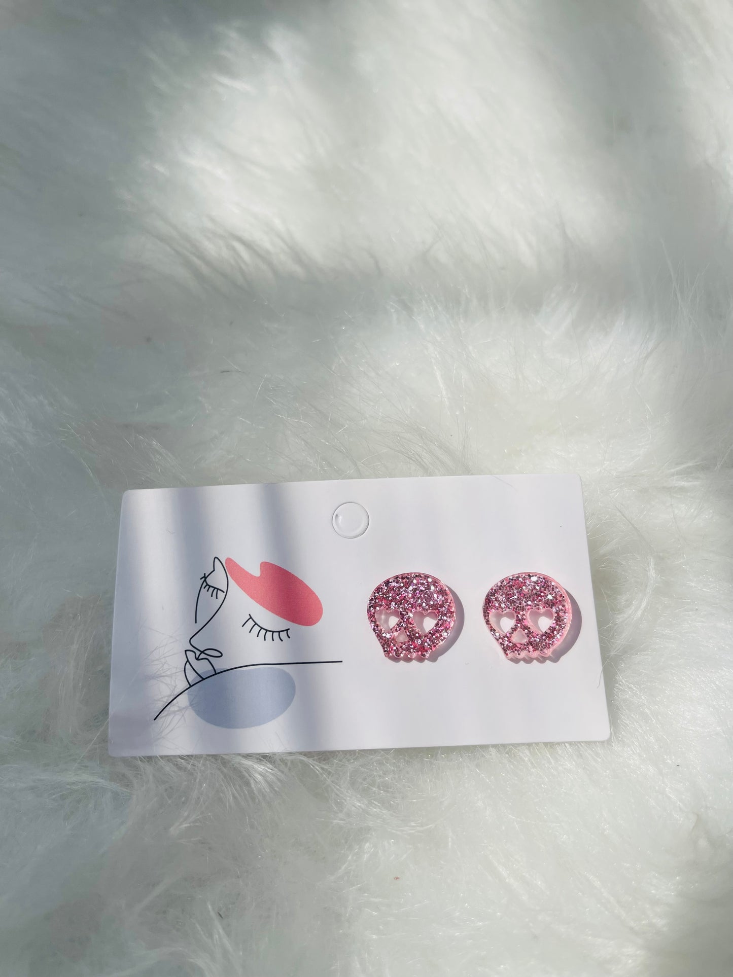 Sparkly Pink Skull Head Studs