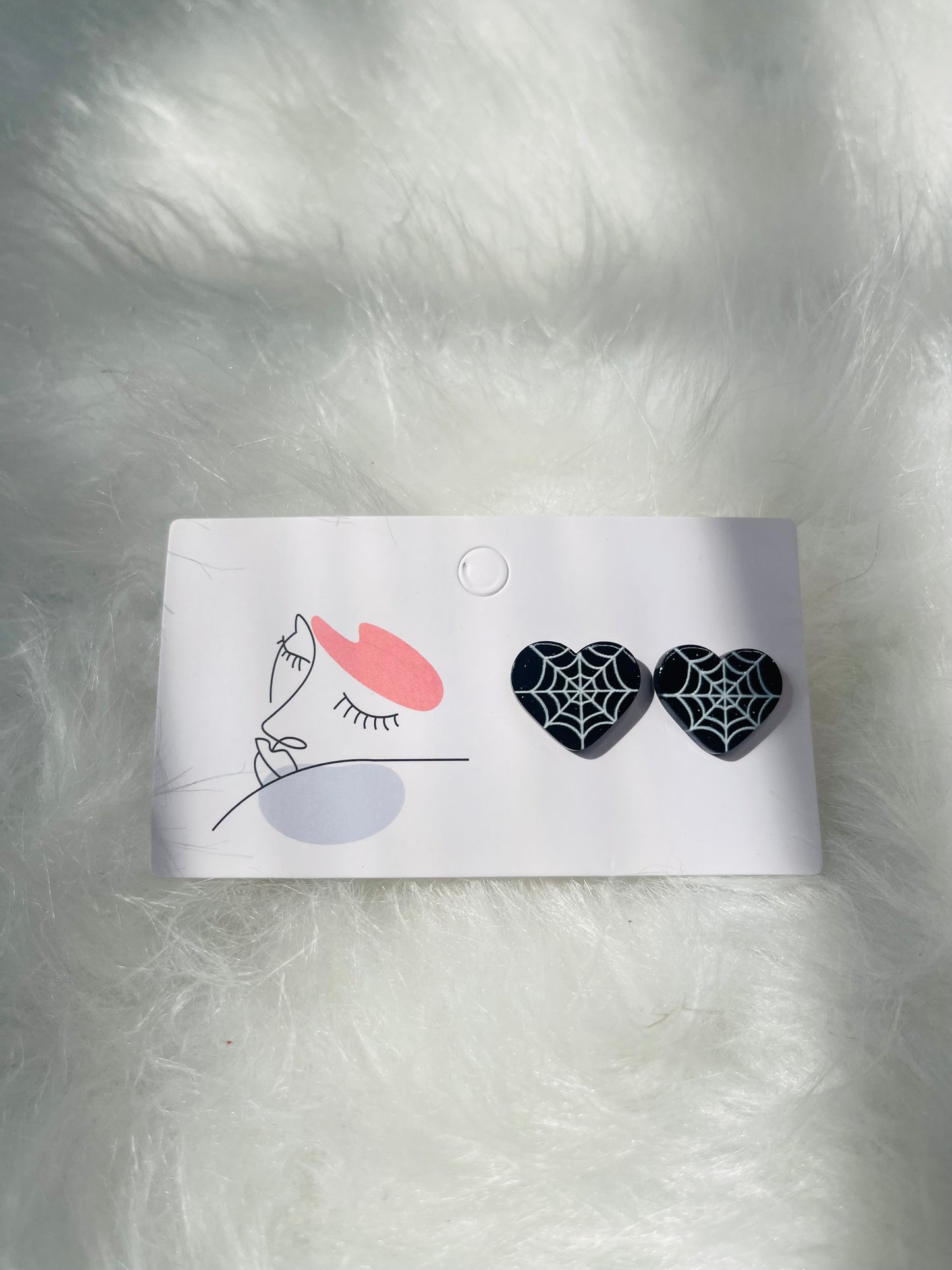 Sparkly Black Heart Cobweb Studs