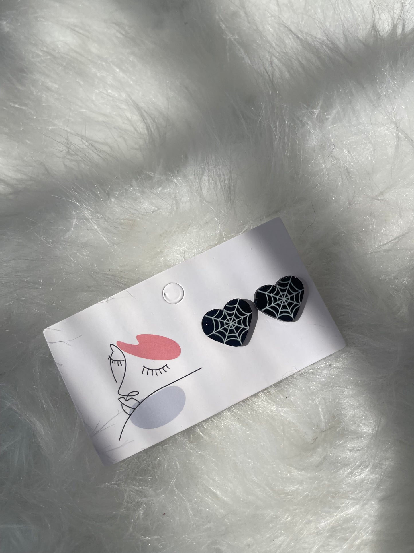 Sparkly Black Heart Cobweb Studs