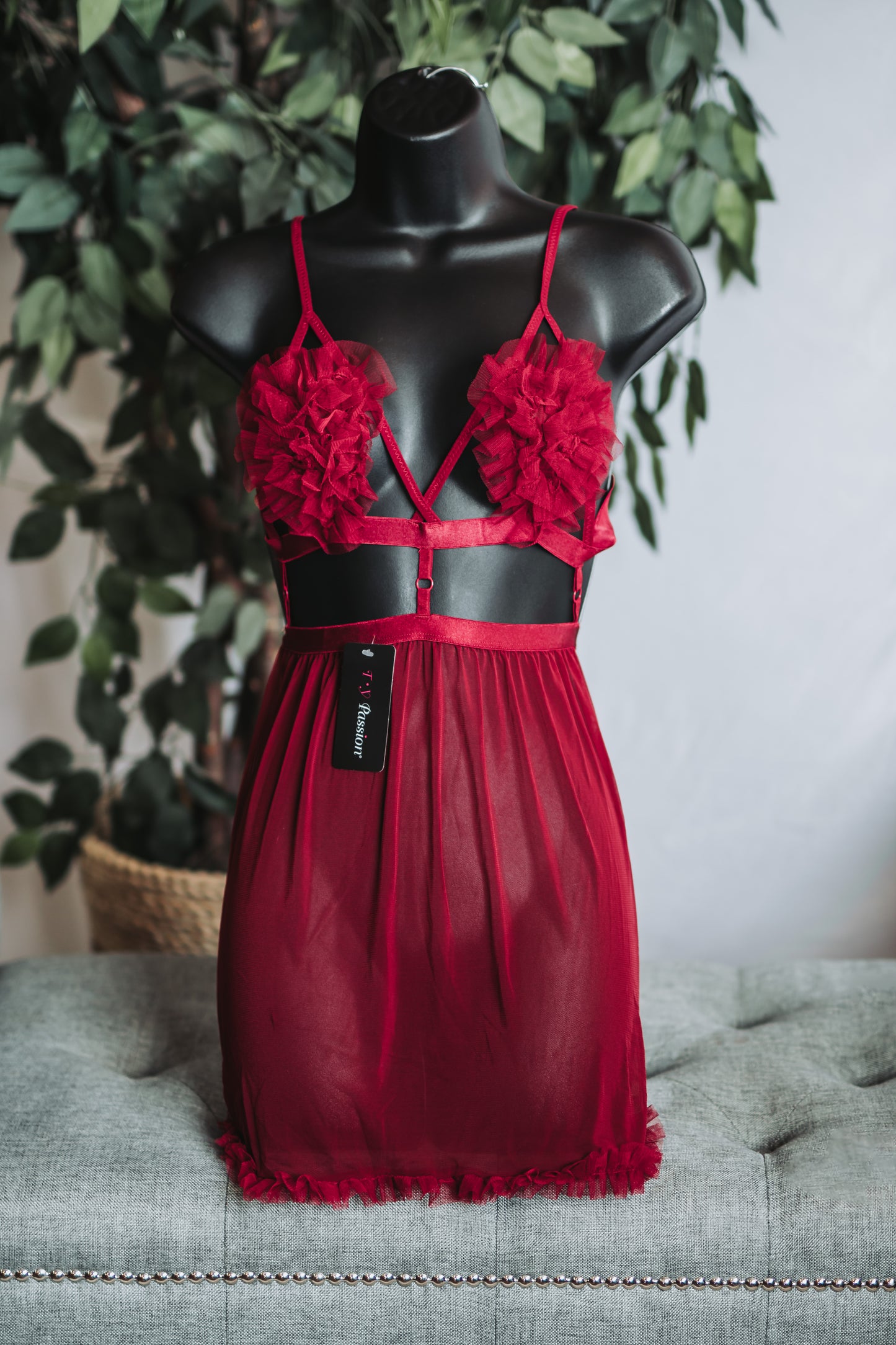 Baby Doll Burgundy Red Lingerie Set