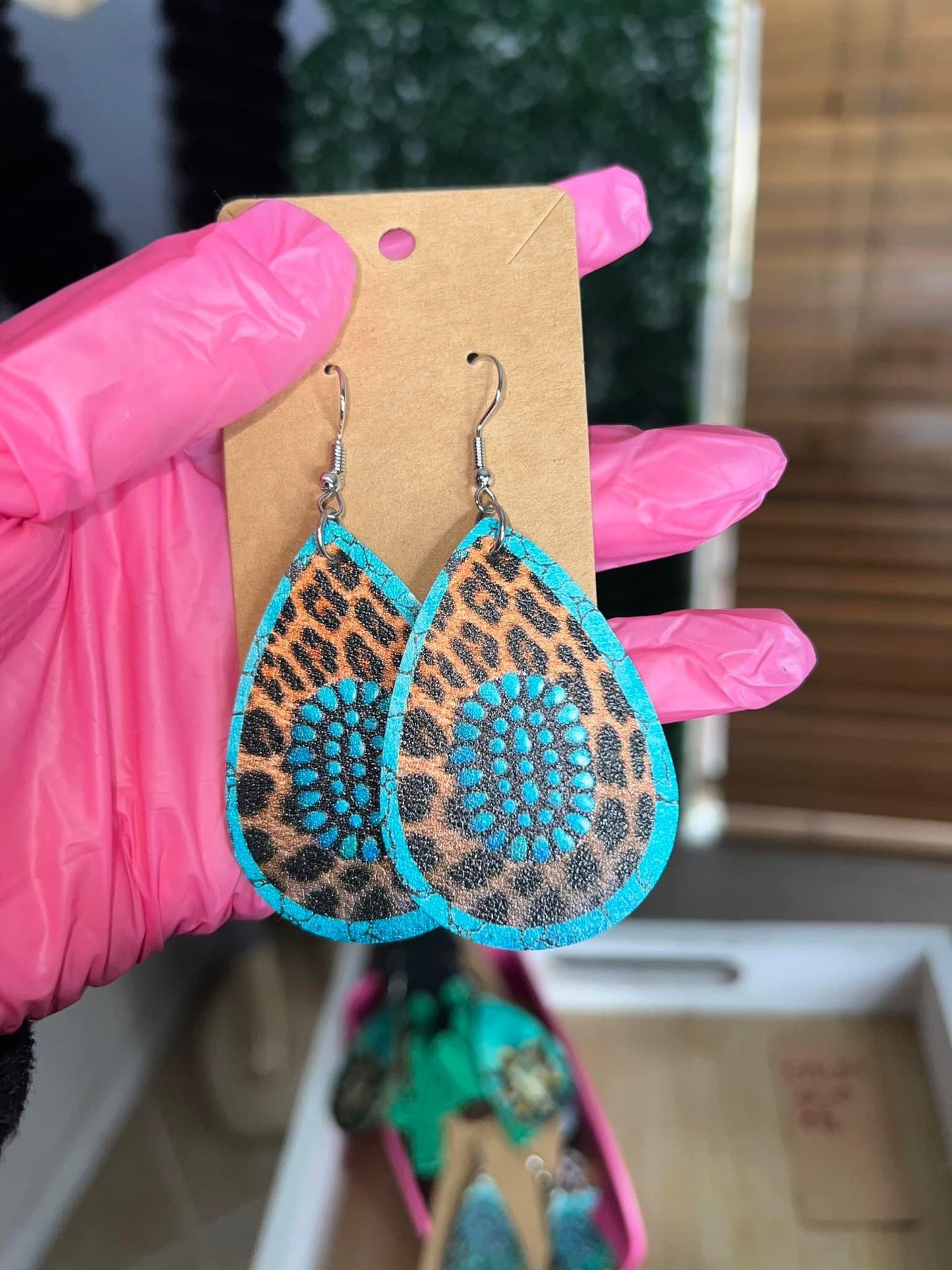 Cheetah Print Blue Tear Drop Earrings