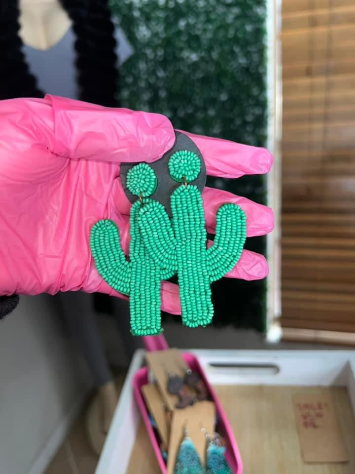 1 Pair Green Cactus Earrings