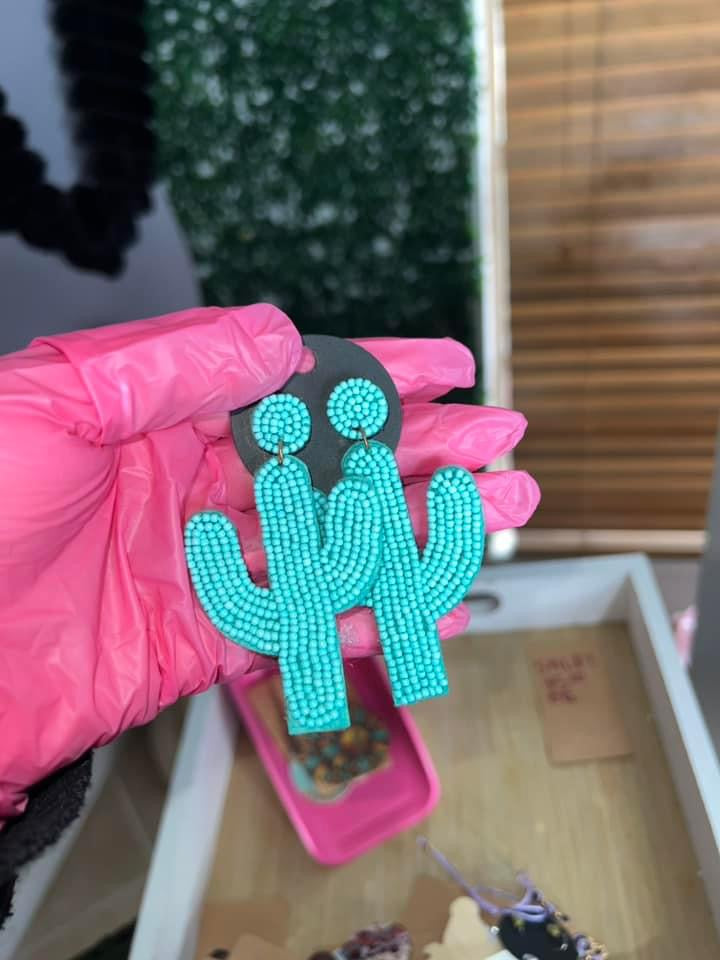 1 Pair Turquoise Cactus Earrings
