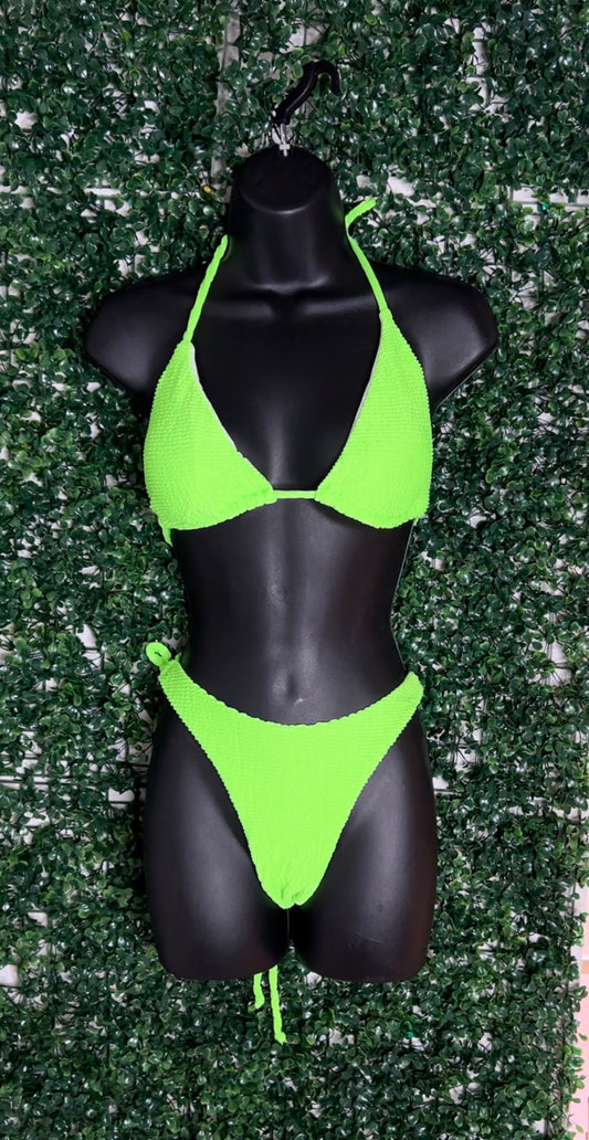 Lime Green Textured Bikini