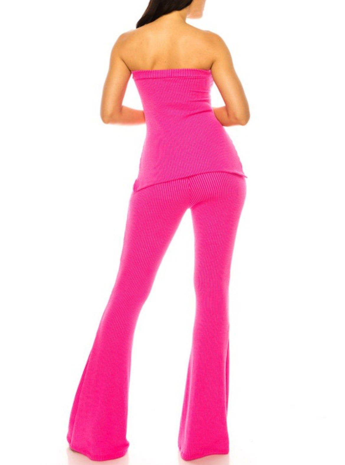 Ribbed Tube Top Wide Leg Pants Set