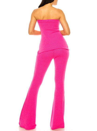 Ribbed Tube Top Wide Leg Pants Set